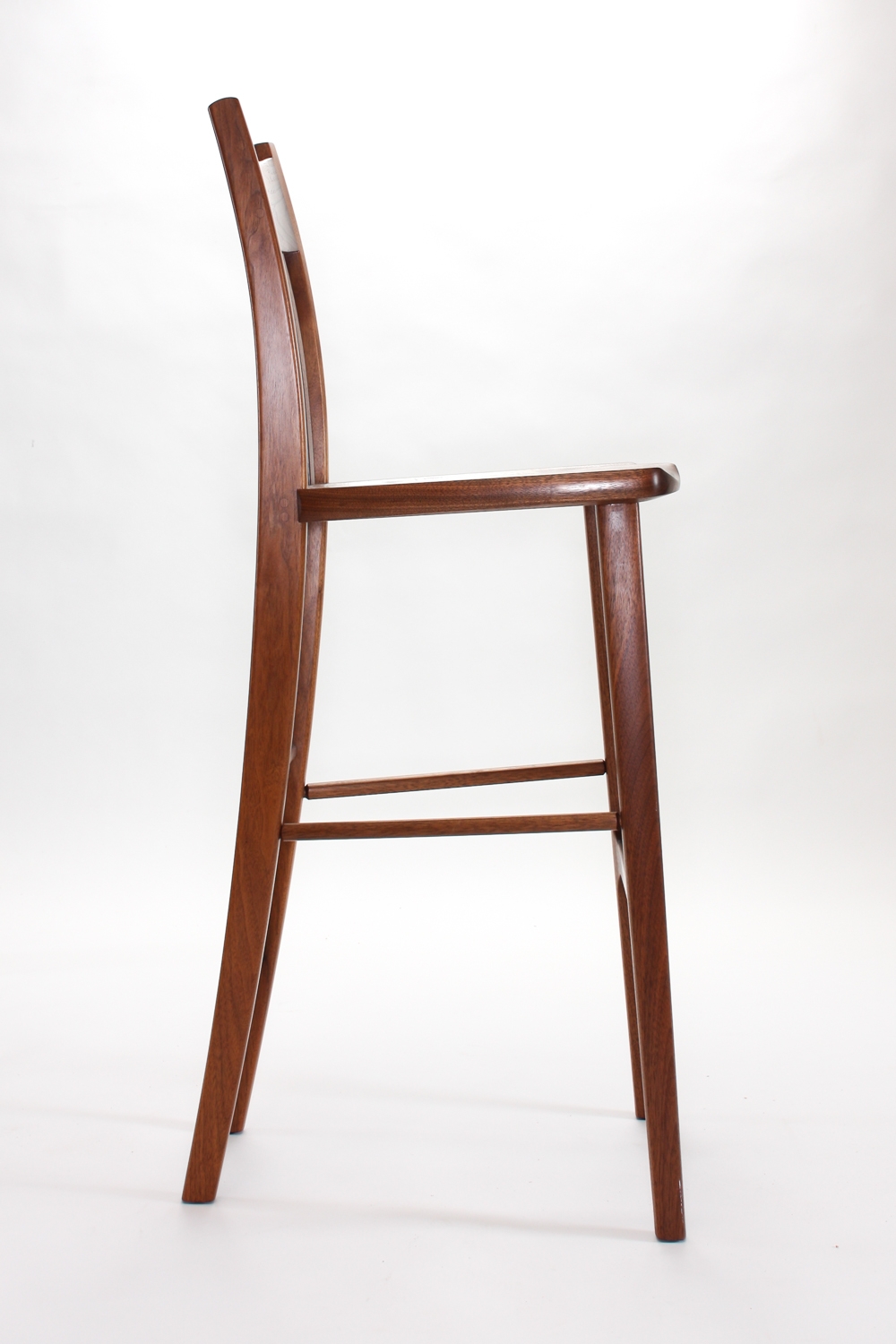 walnut Heflin barstool side elevation, studio view