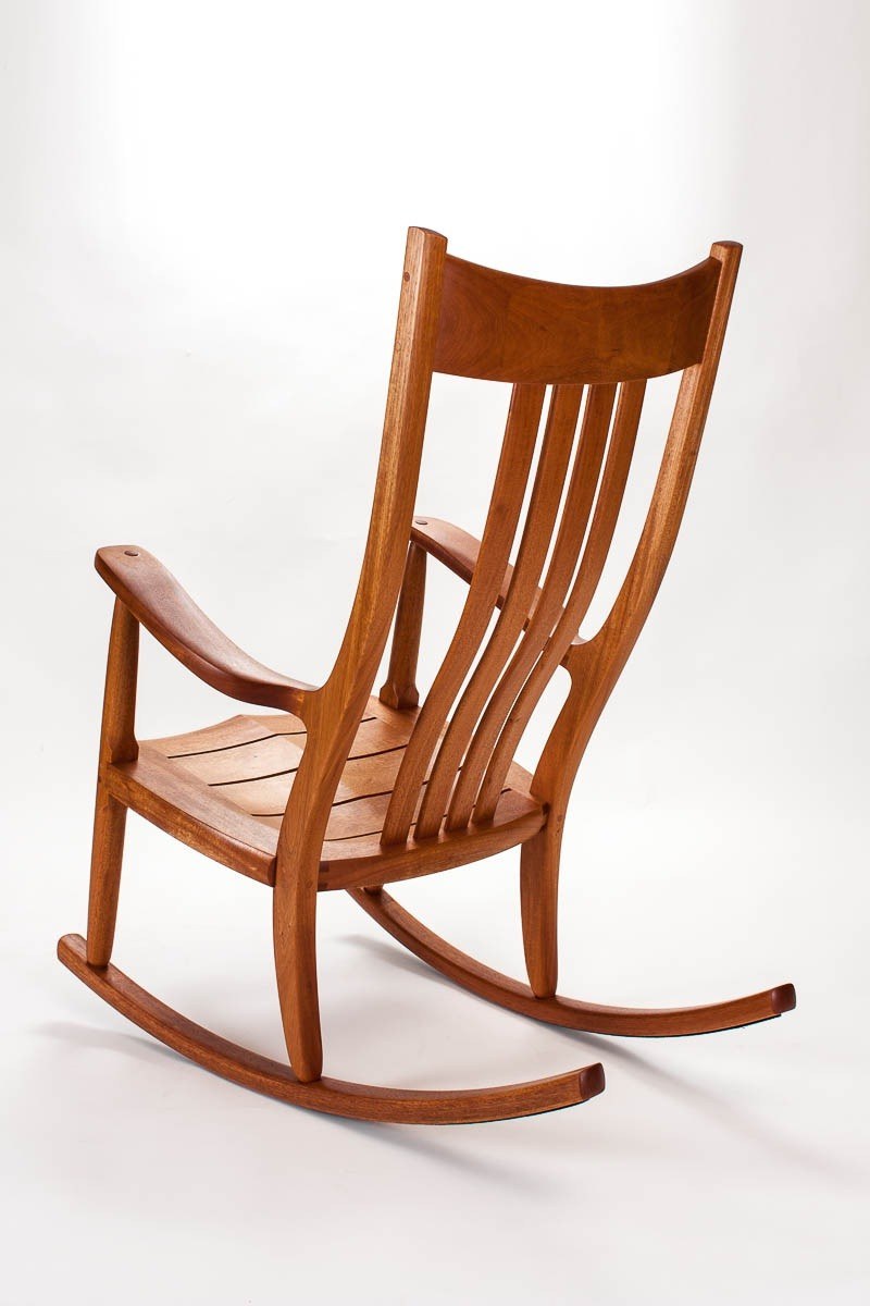 mahogany rocking chair, back quarter view
