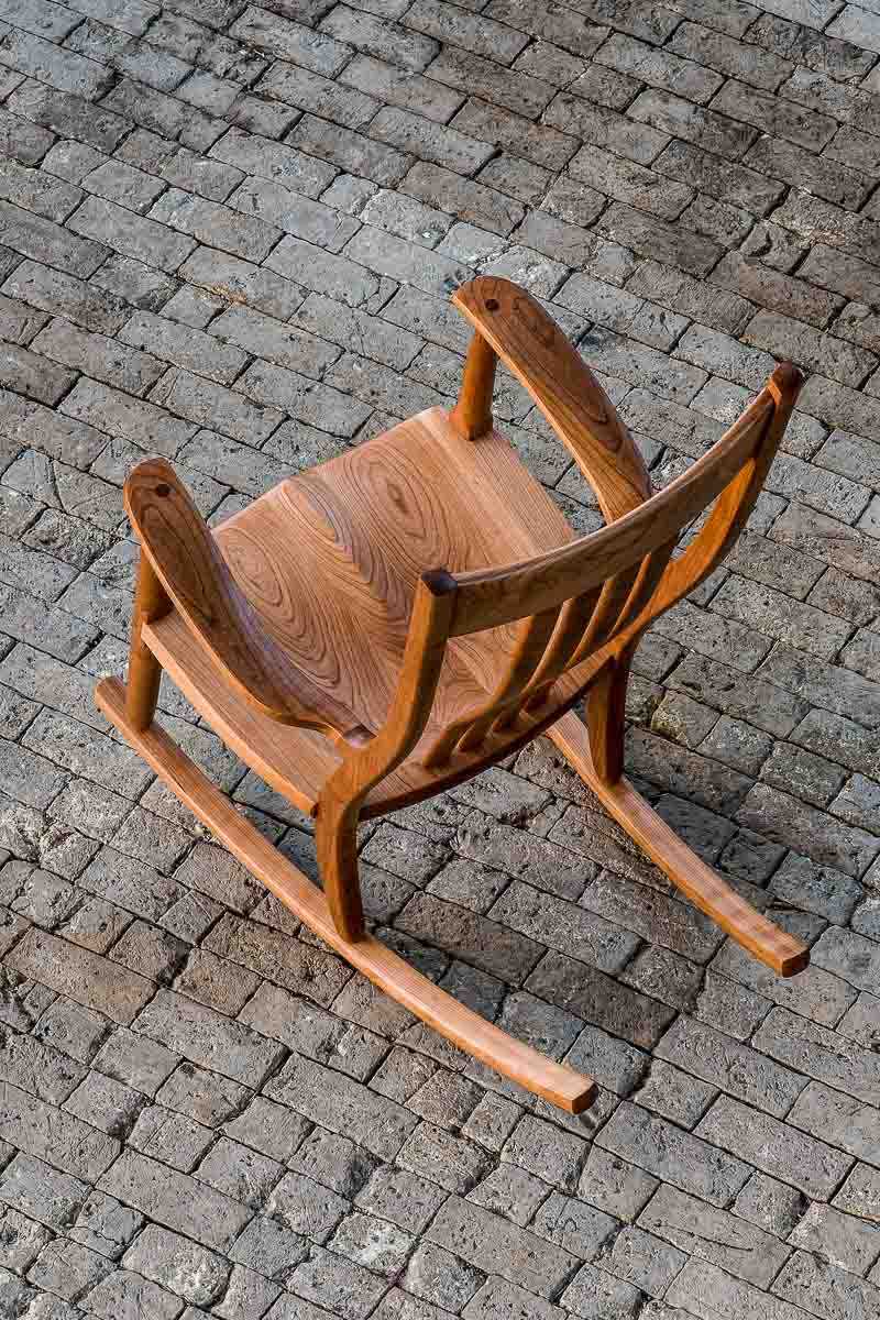 cherry rocking chair, overhead view
