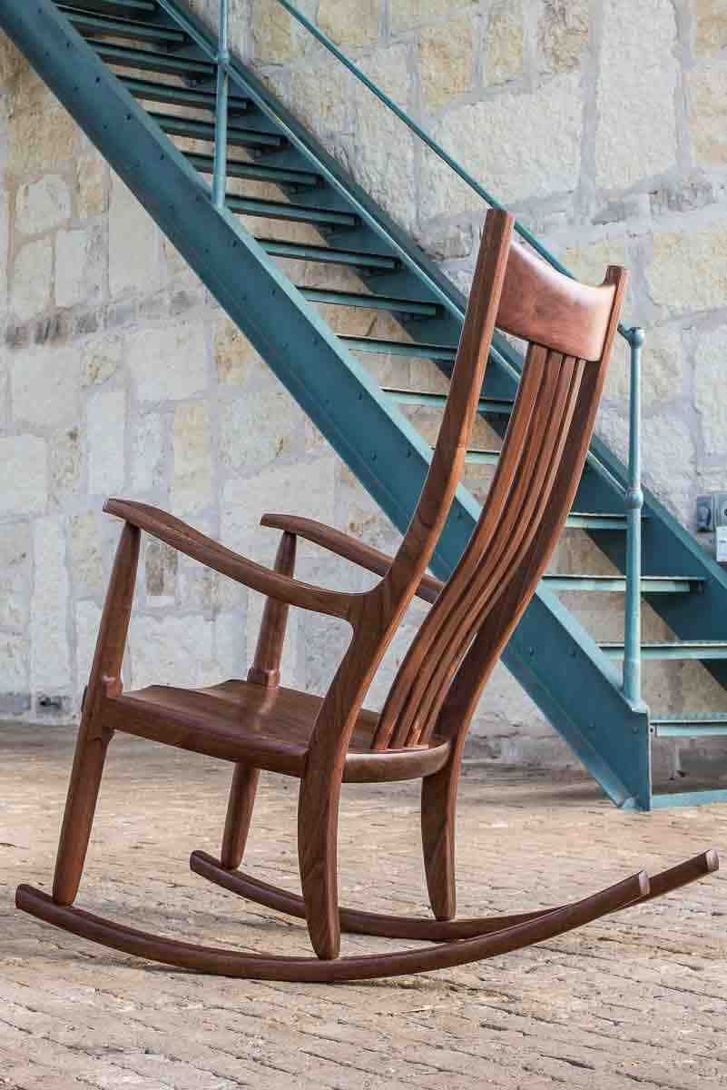walnut rocker, stairway to comfort