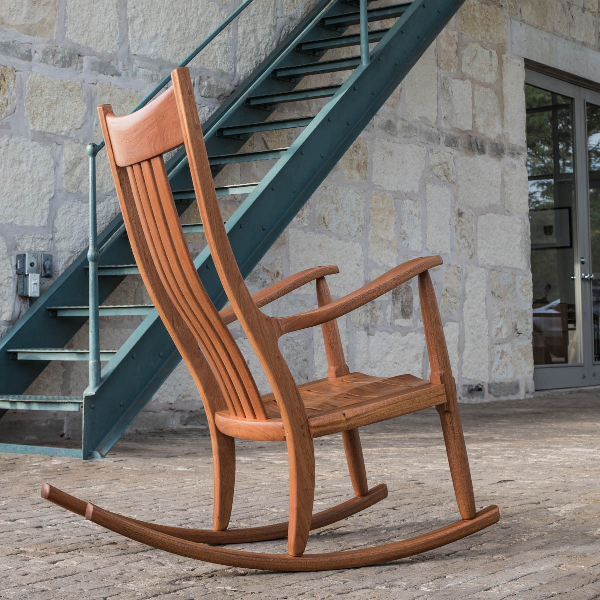 Cherry Rocking Chair and Blue Staircase