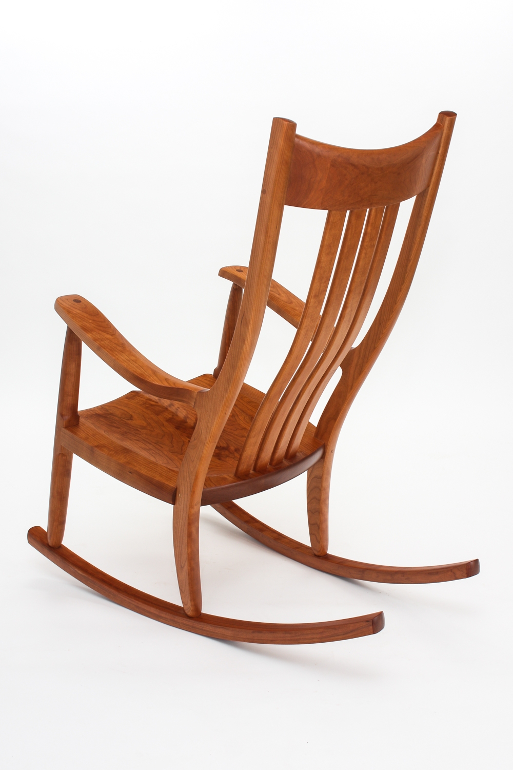 cherry rocking chair, back quarter view