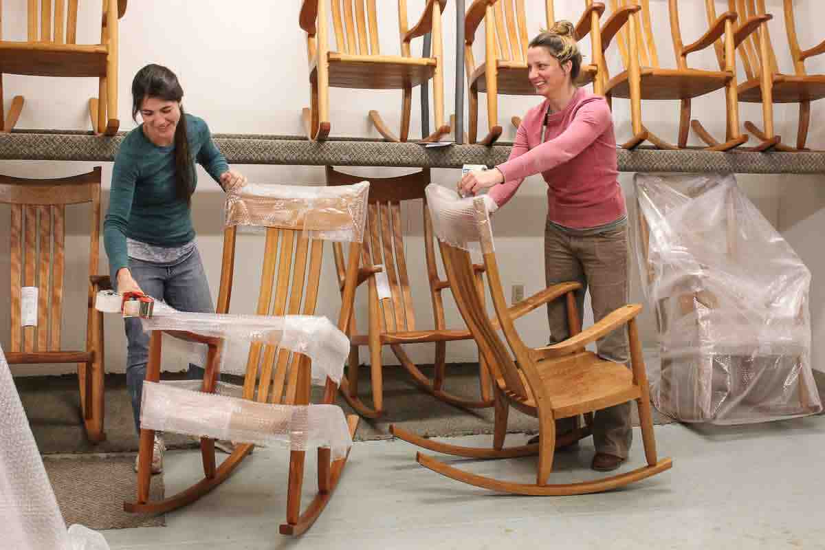 Audra and Autumn wrapping rocking chairs